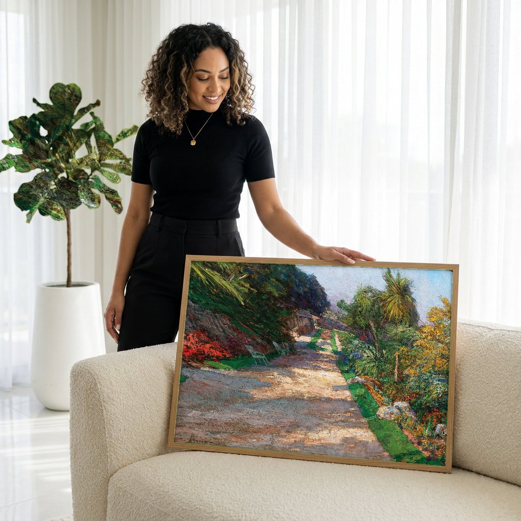 Quadro Decorativo Caminho de Jardim Ensolarado - Olga Wisinger-Florian com modelo em ambiente