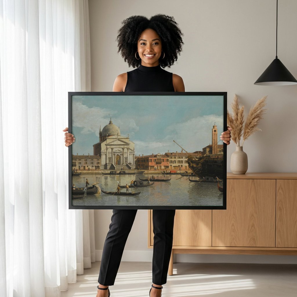 Quadro Decorativo Canal Grande com Santa Maria della Salute - Canaletto com modelo em ambiente