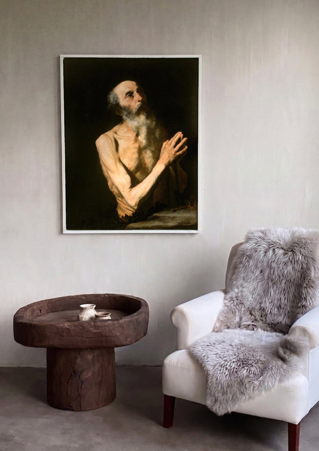 Quadro Decorativo 'São Jerônimo Penitente' - Jusepe de Ribera em ambiente decorado