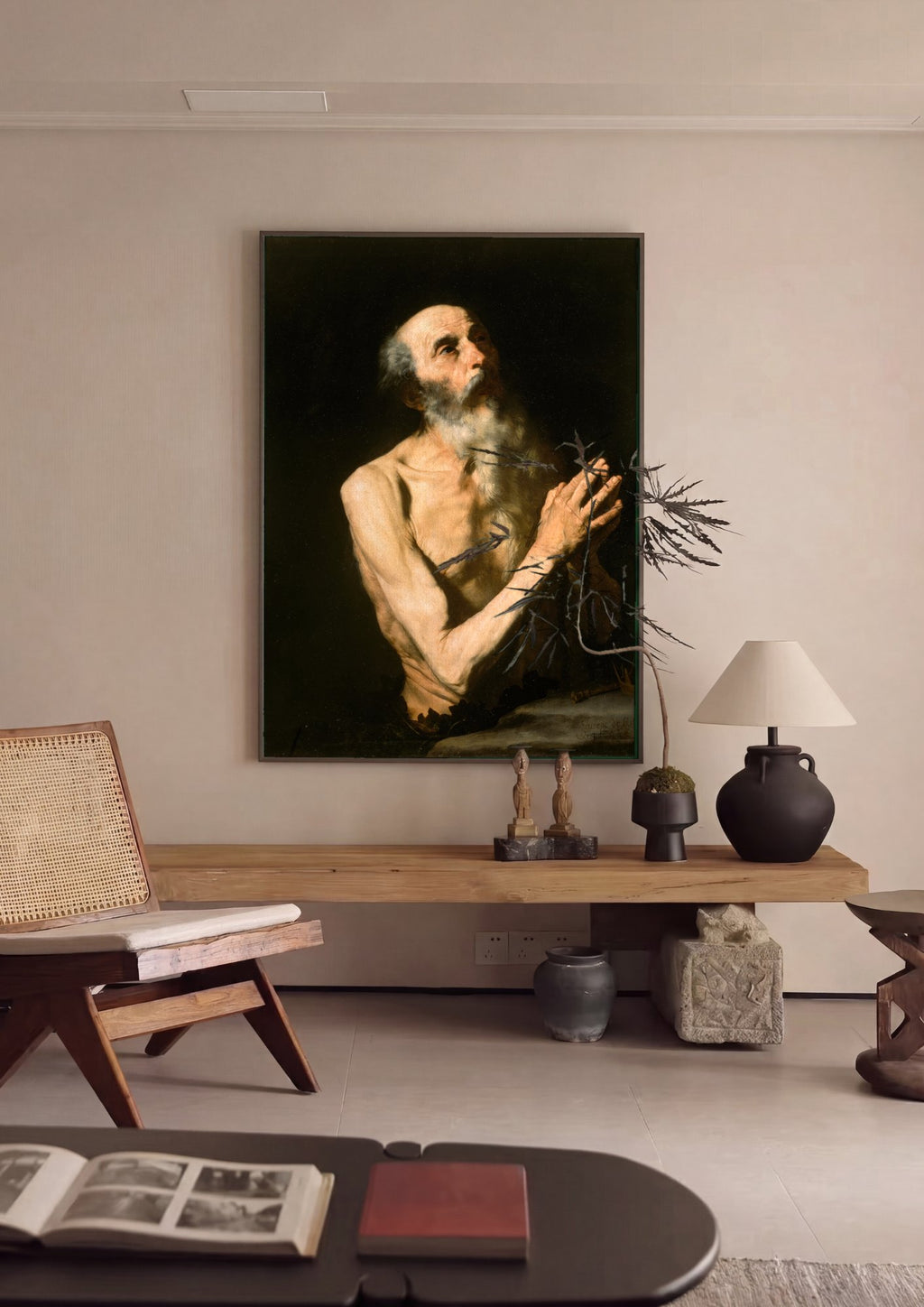 Quadro Decorativo 'São Jerônimo Penitente' - Jusepe de Ribera em ambiente decorado