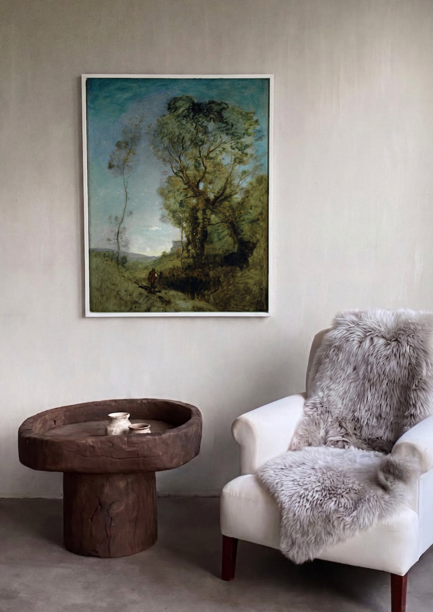 Quadro Decorativo Paisagem com Viajante - Corot em ambiente decorado