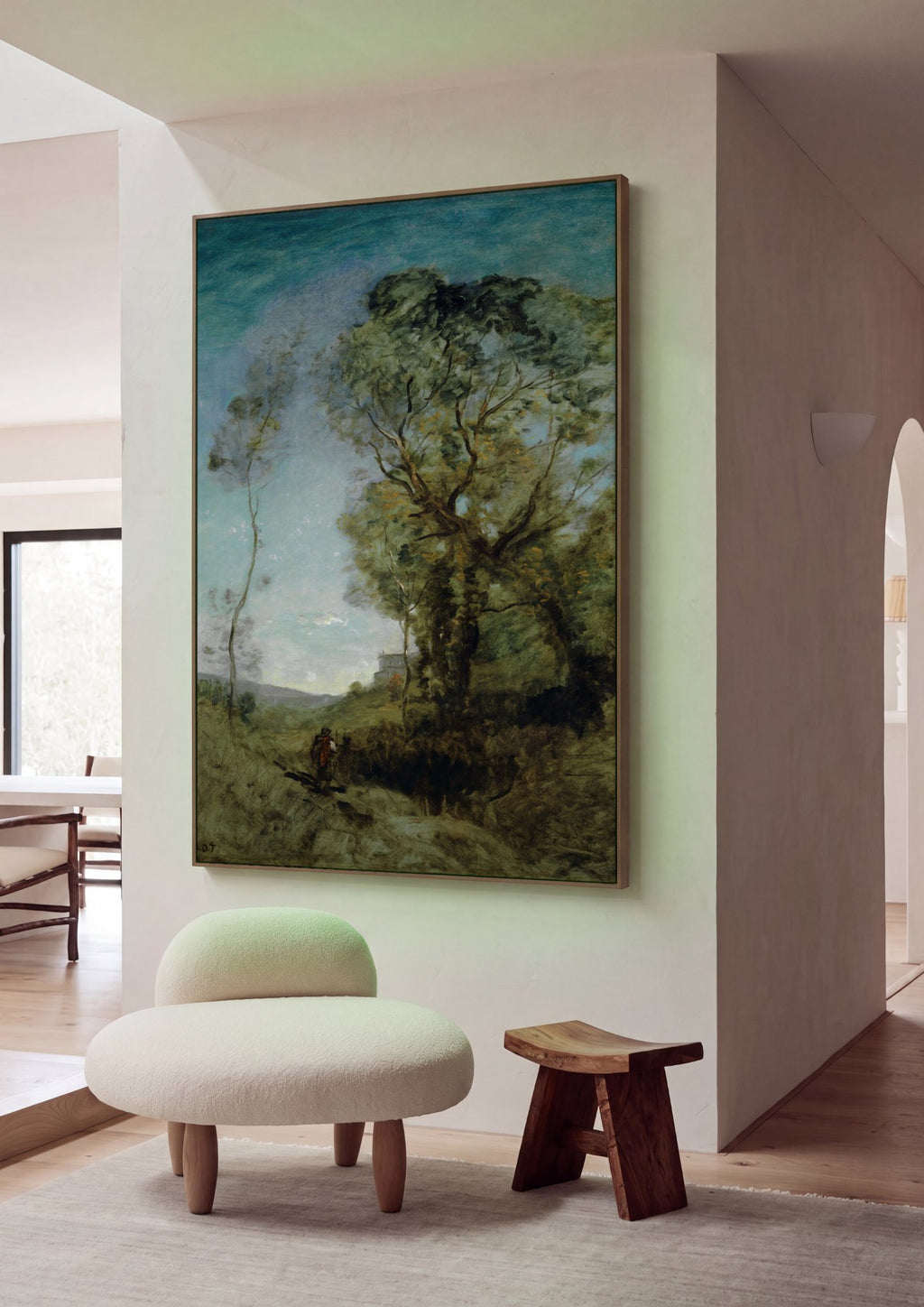 Quadro Decorativo Paisagem com Viajante - Corot em ambiente decorado