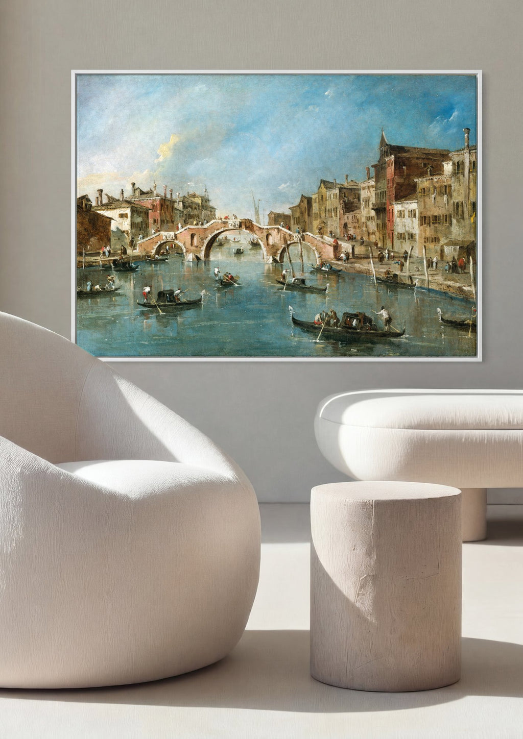 Quadro Decorativo Canal Veneza com Ponte - Francesco Guardi em ambiente decorado