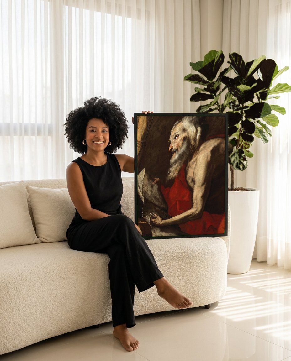 Quadro Decorativo São Jerônimo Penitente - Jusepe de Ribera com modelo em ambiente
