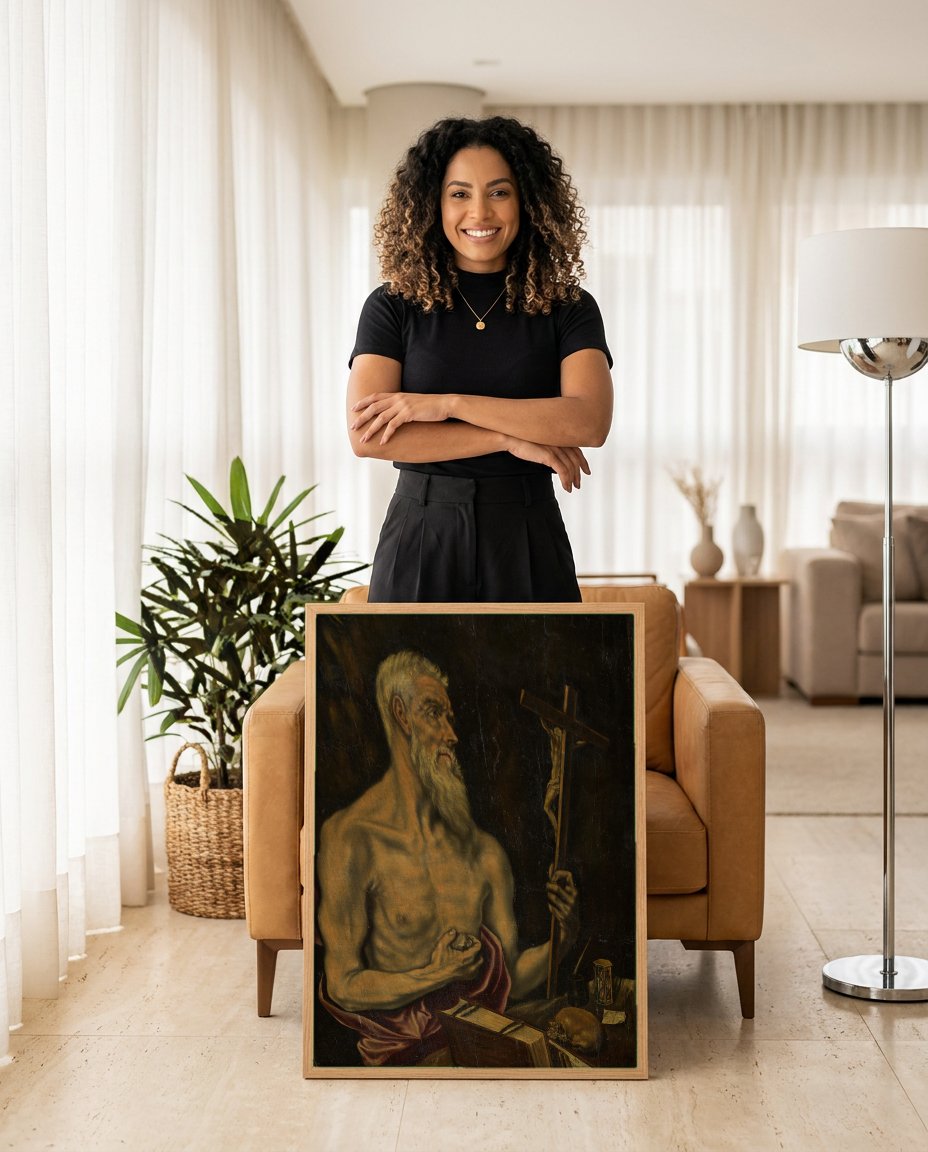Quadro Decorativo São Jerônimo Penitente - El Greco com modelo em ambiente