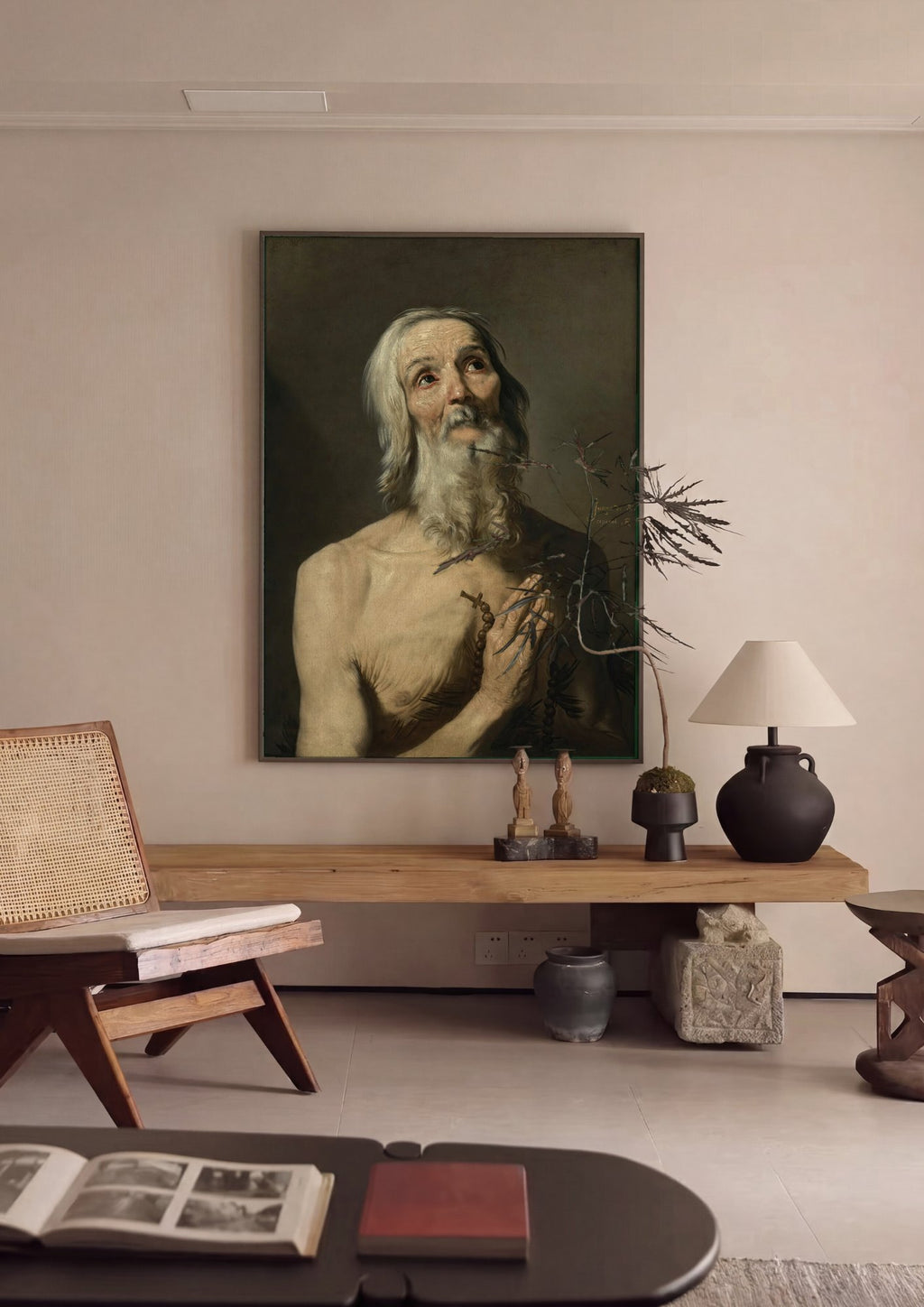 Quadro Decorativo 'São Jerônimo Penitente' - Jusepe de Ribera em ambiente decorado