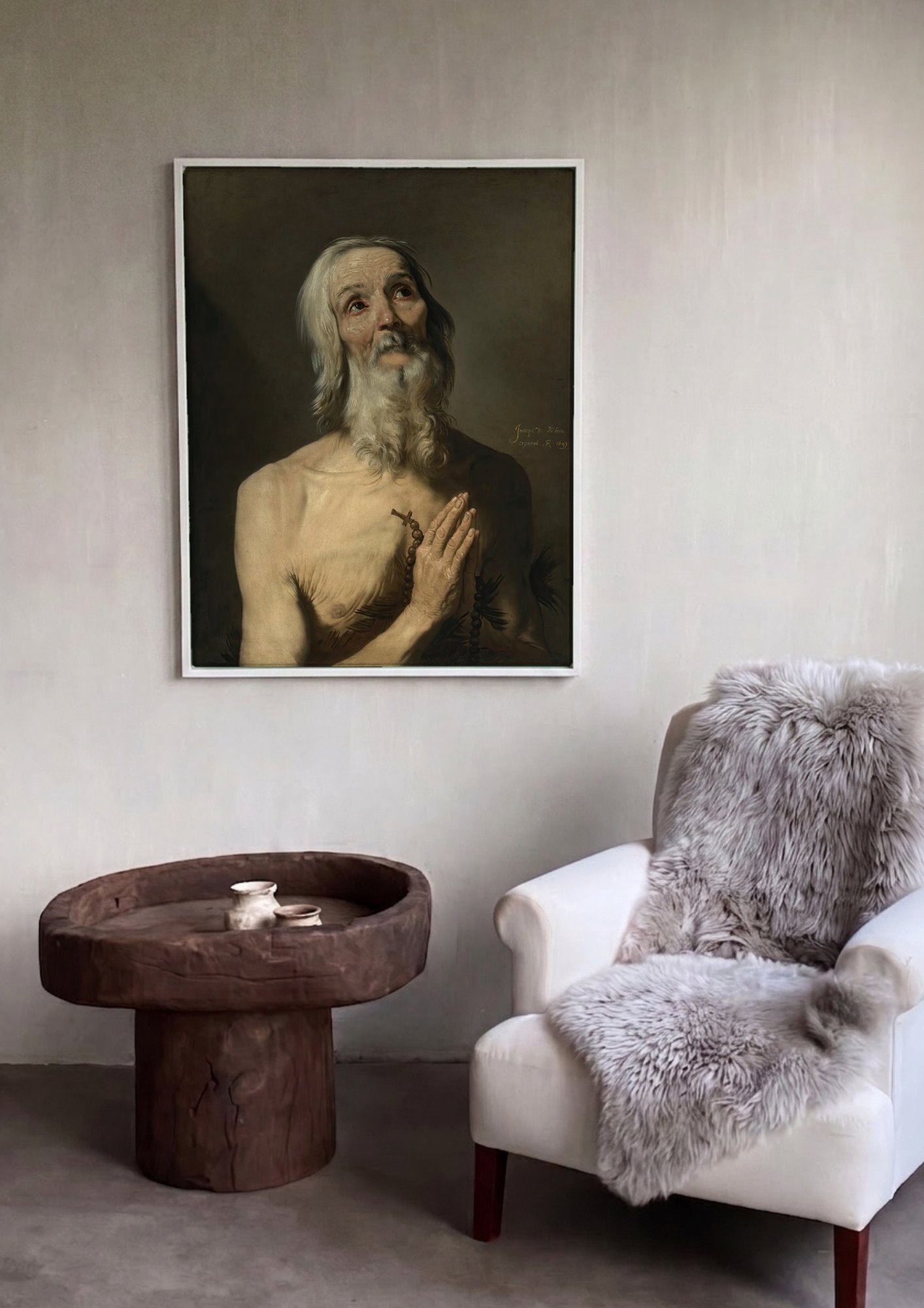 Quadro Decorativo 'São Jerônimo Penitente' - Jusepe de Ribera em ambiente decorado