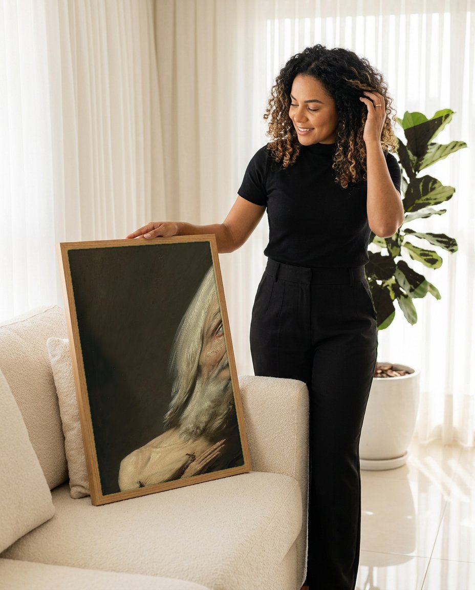 Quadro Decorativo 'São Jerônimo Penitente' - Jusepe de Ribera com modelo em ambiente