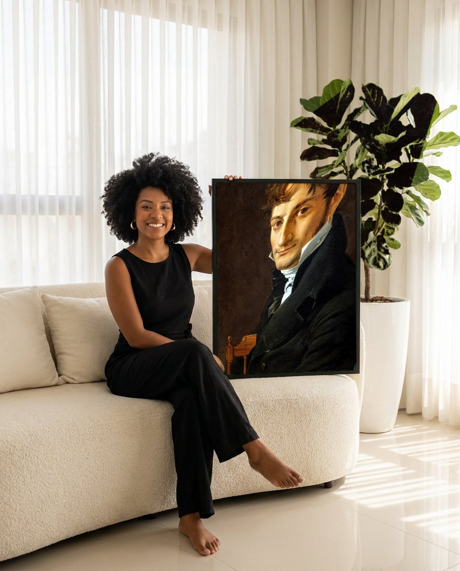 Quadro Decorativo Retrato de Joseph-Antoine Moltedo - Ingres com modelo em ambiente