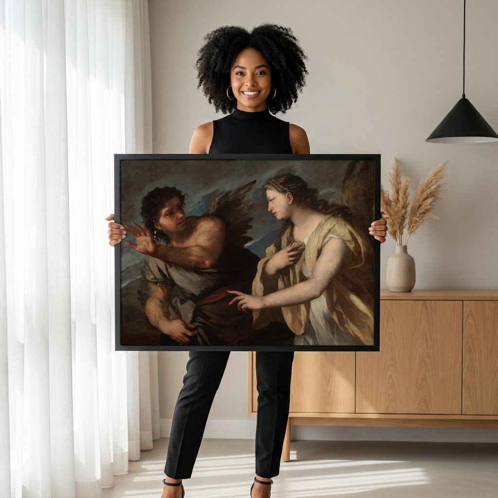 Quadro Decorativo A Anunciação (fragmento) - Luca Giordano com modelo em ambiente