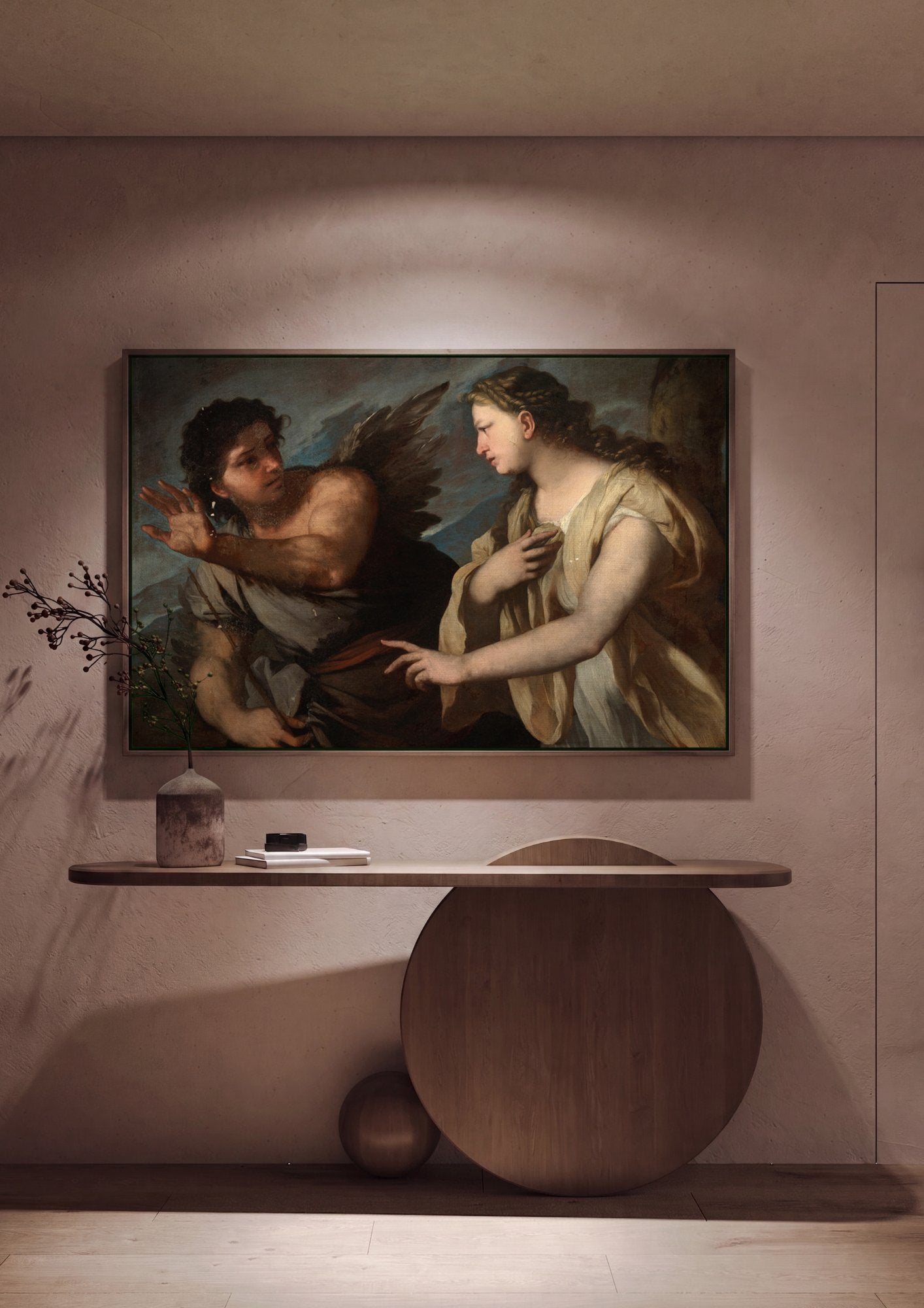 Quadro Decorativo A Anunciação (fragmento) - Luca Giordano em ambiente decorado