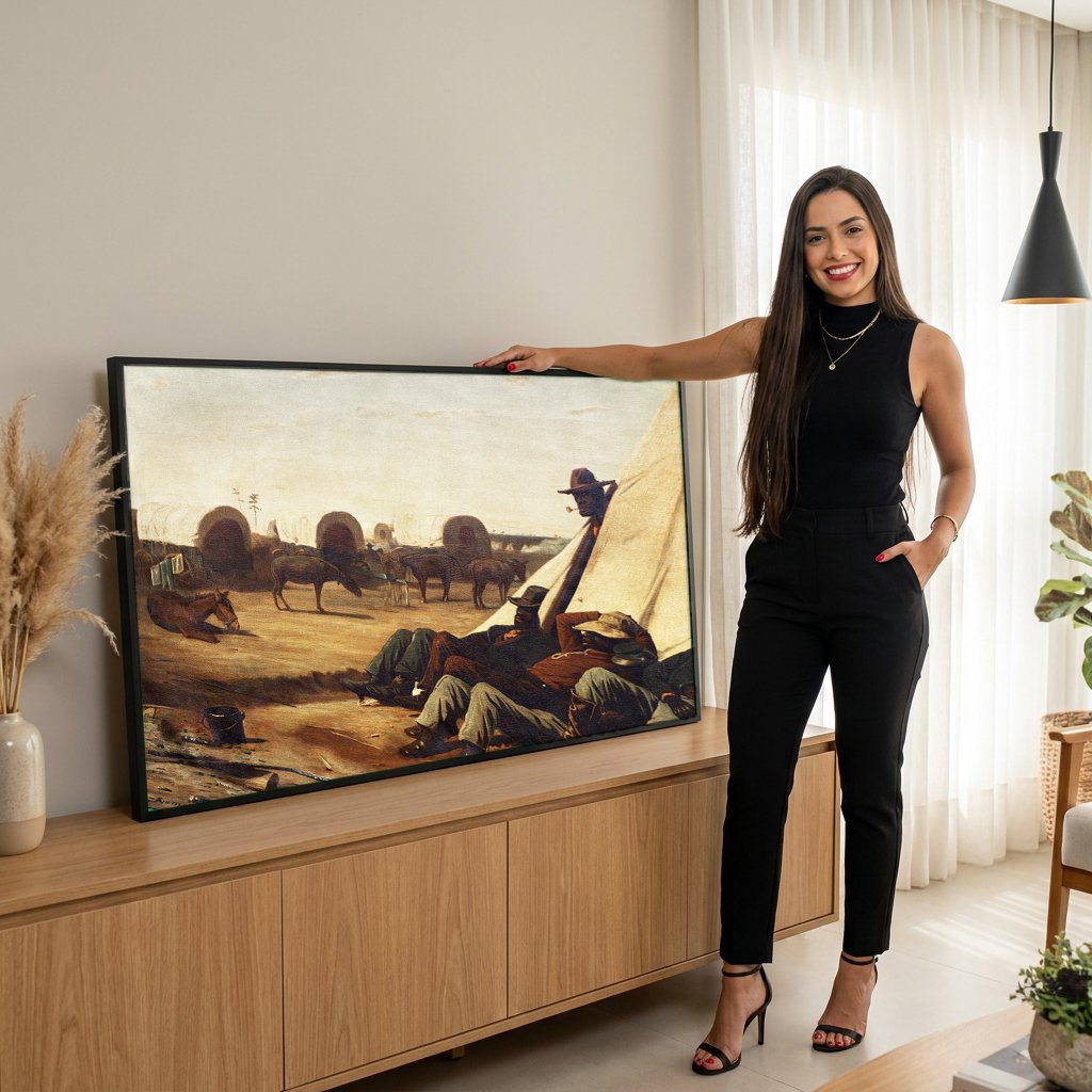 Quadro Decorativo A Tenda do Acampamento - Winslow Homer com modelo em ambiente