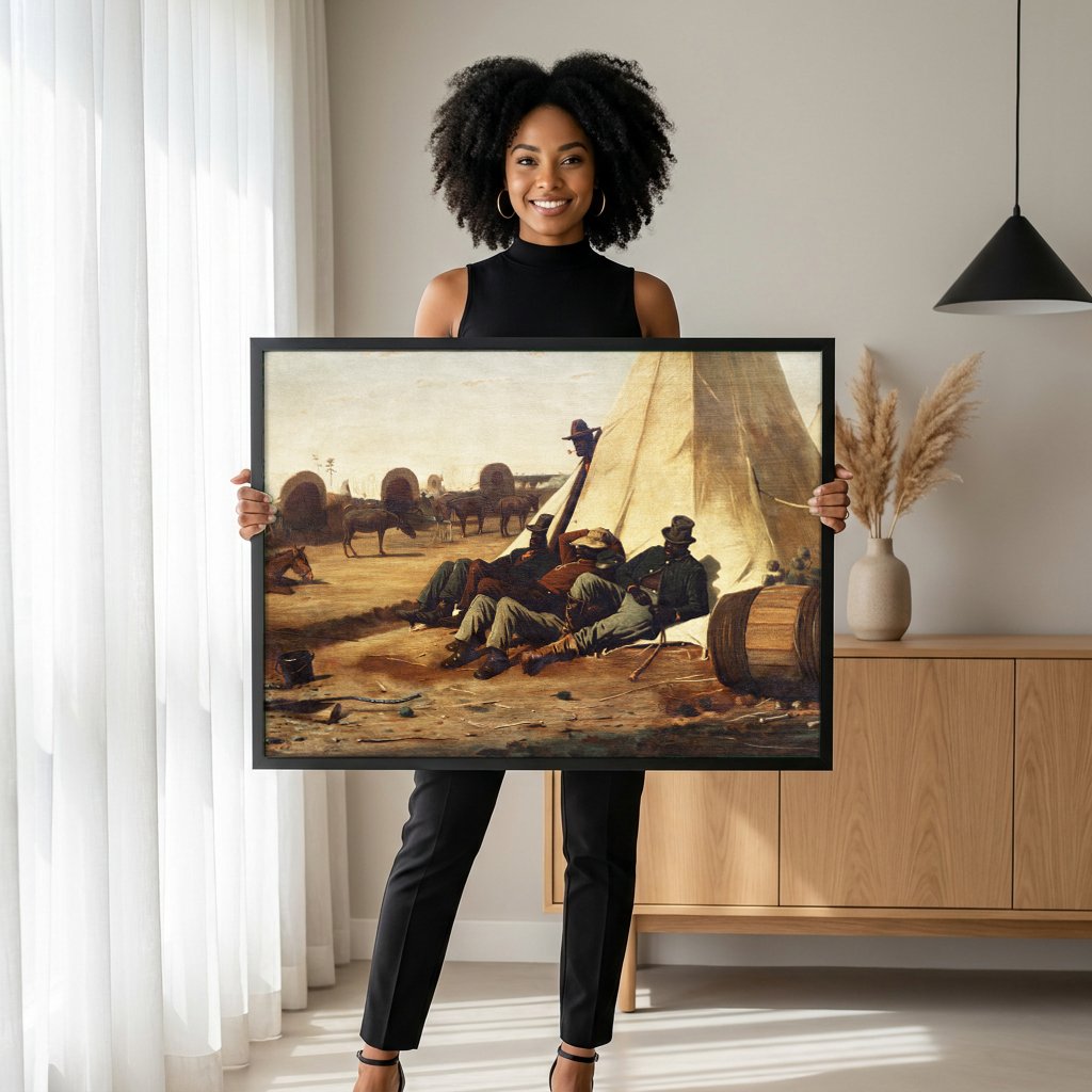 Quadro Decorativo A Tenda do Acampamento - Winslow Homer com modelo em ambiente