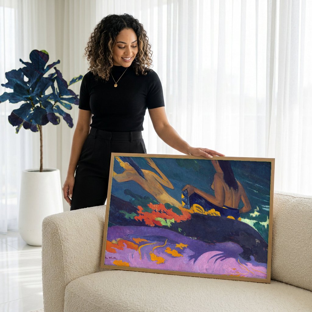 Quadro Decorativo Fatatua te Miti (Junto ao Mar) - Gauguin com modelo em ambiente