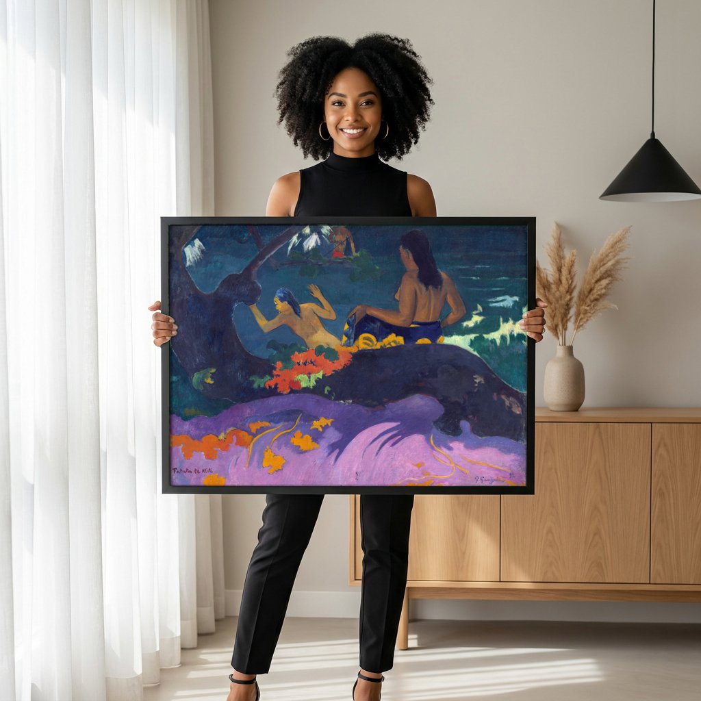 Quadro Decorativo Fatatua te Miti (Junto ao Mar) - Gauguin com modelo em ambiente