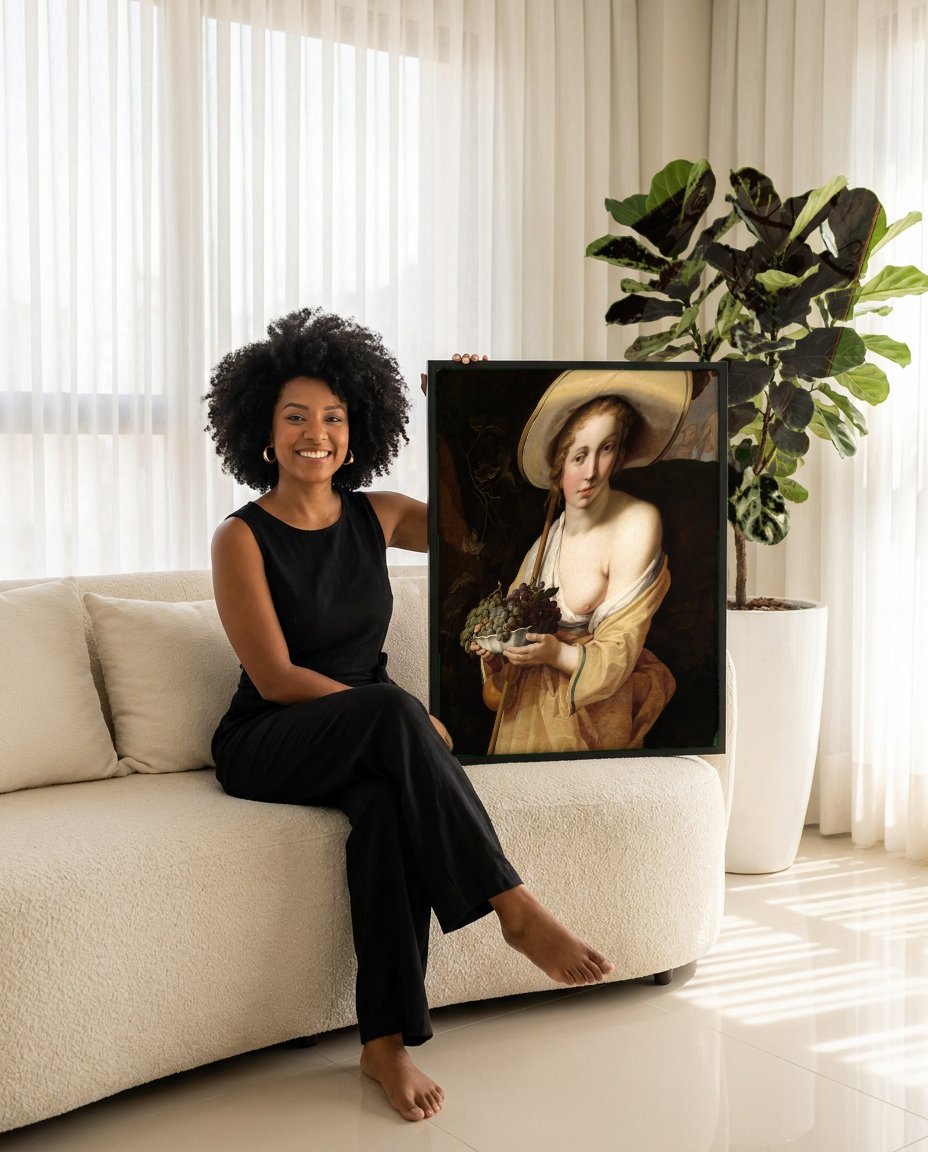 Quadro Decorativo A Pastora ou Vertumnus e Pomona - Abraham Bloemaert com modelo em ambiente