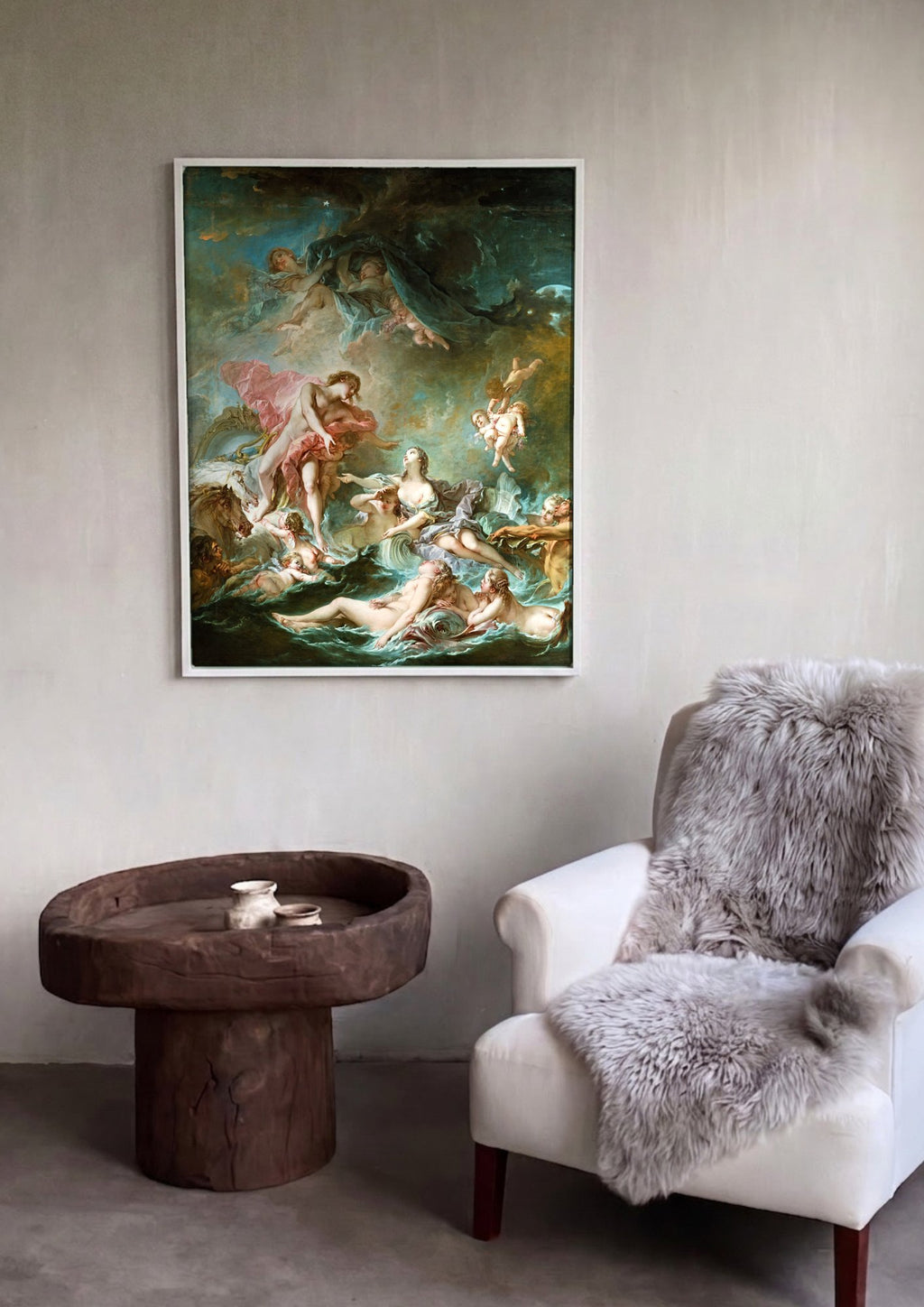 Quadro Decorativo O Nascimento de Vênus - François Boucher em ambiente decorado