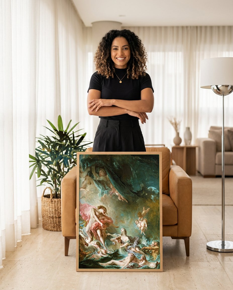 Quadro Decorativo O Nascimento de Vênus - François Boucher com modelo em ambiente