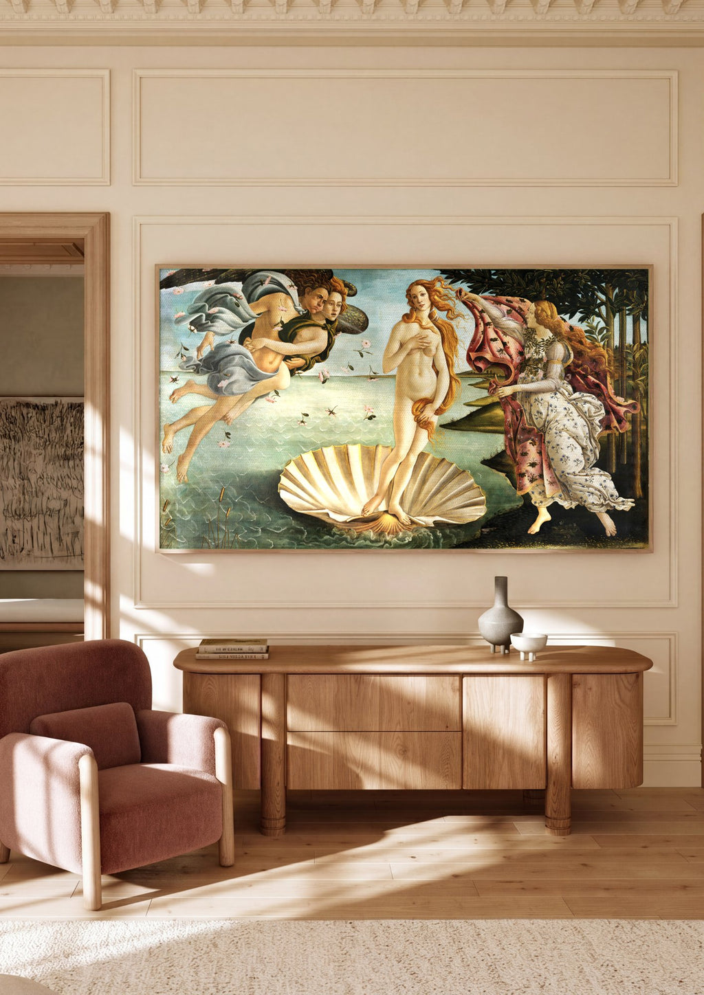 Quadro Decorativo O Nascimento de Vênus - Botticelli em ambiente decorado
