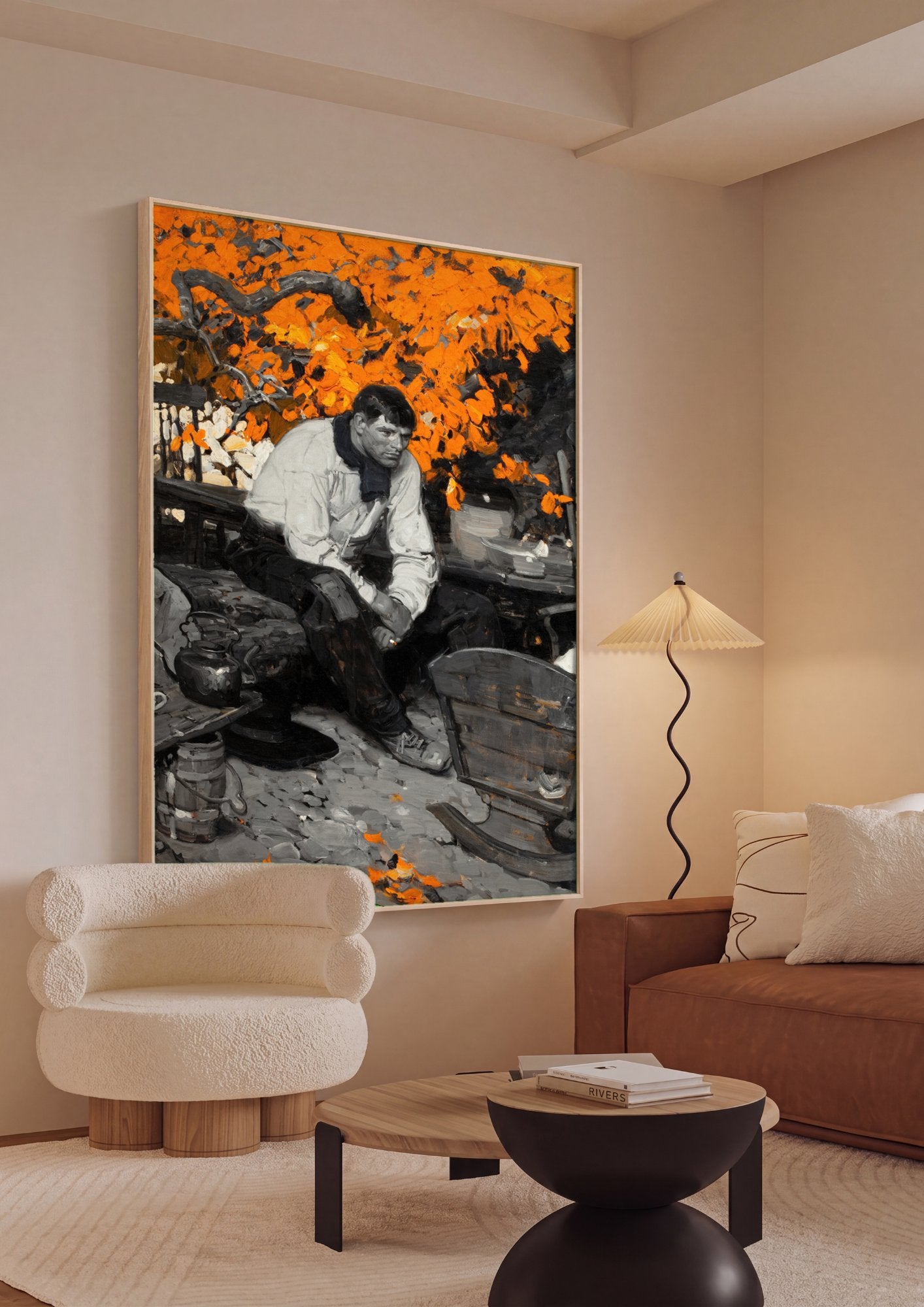 Quadro Decorativo 'O Lenhador' - Dean Cornwell em ambiente decorado