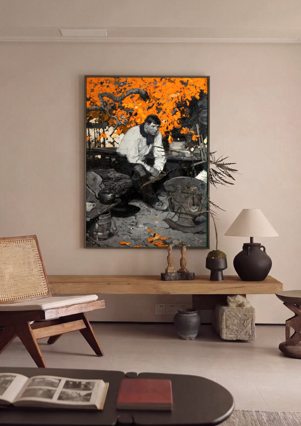 Quadro Decorativo 'O Lenhador' - Dean Cornwell em ambiente decorado