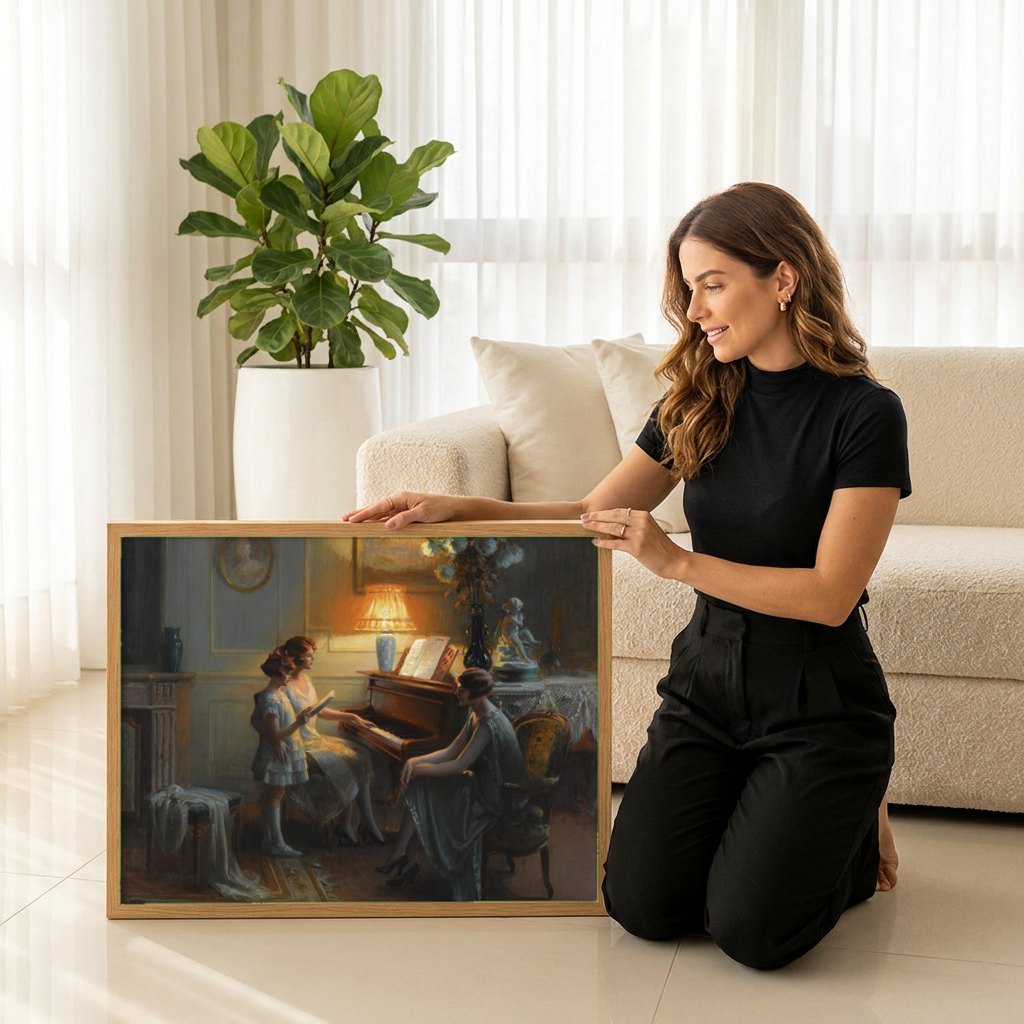 Quadro Decorativo A Seresta - Delphin Enjolras | modelo apresentando o quadro emoldurado
