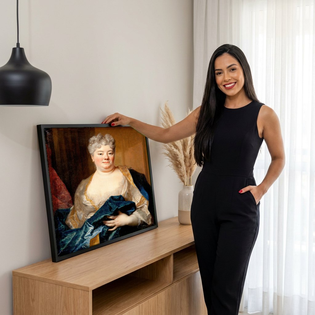 Quadro Decorativo Retrato de Mulher - Nicolas de Largillière | modelo apresentando o quadro emoldurado