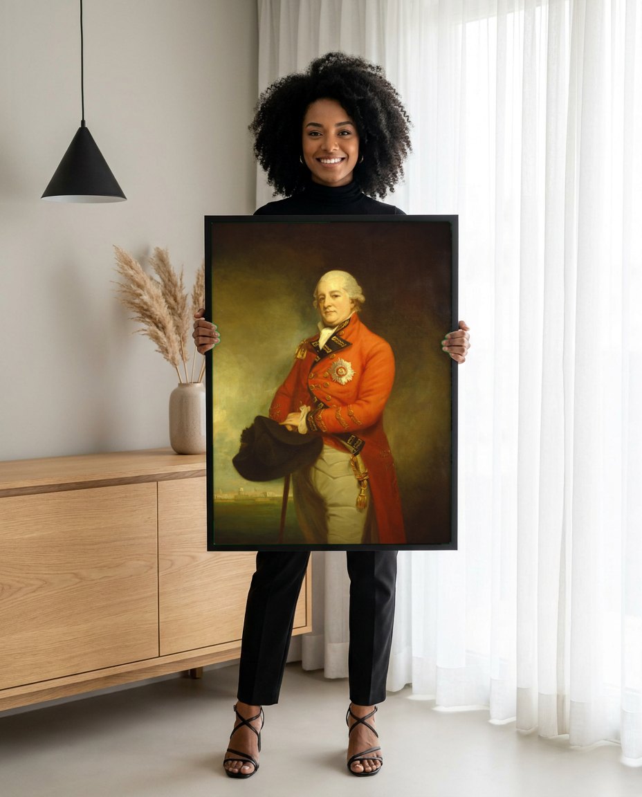 Quadro Decorativo Retrato de Oficial - George Romney | modelo apresentando o quadro emoldurado