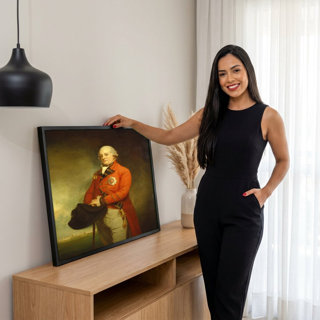 Quadro Decorativo Retrato de Oficial - George Romney | modelo apresentando o quadro emoldurado