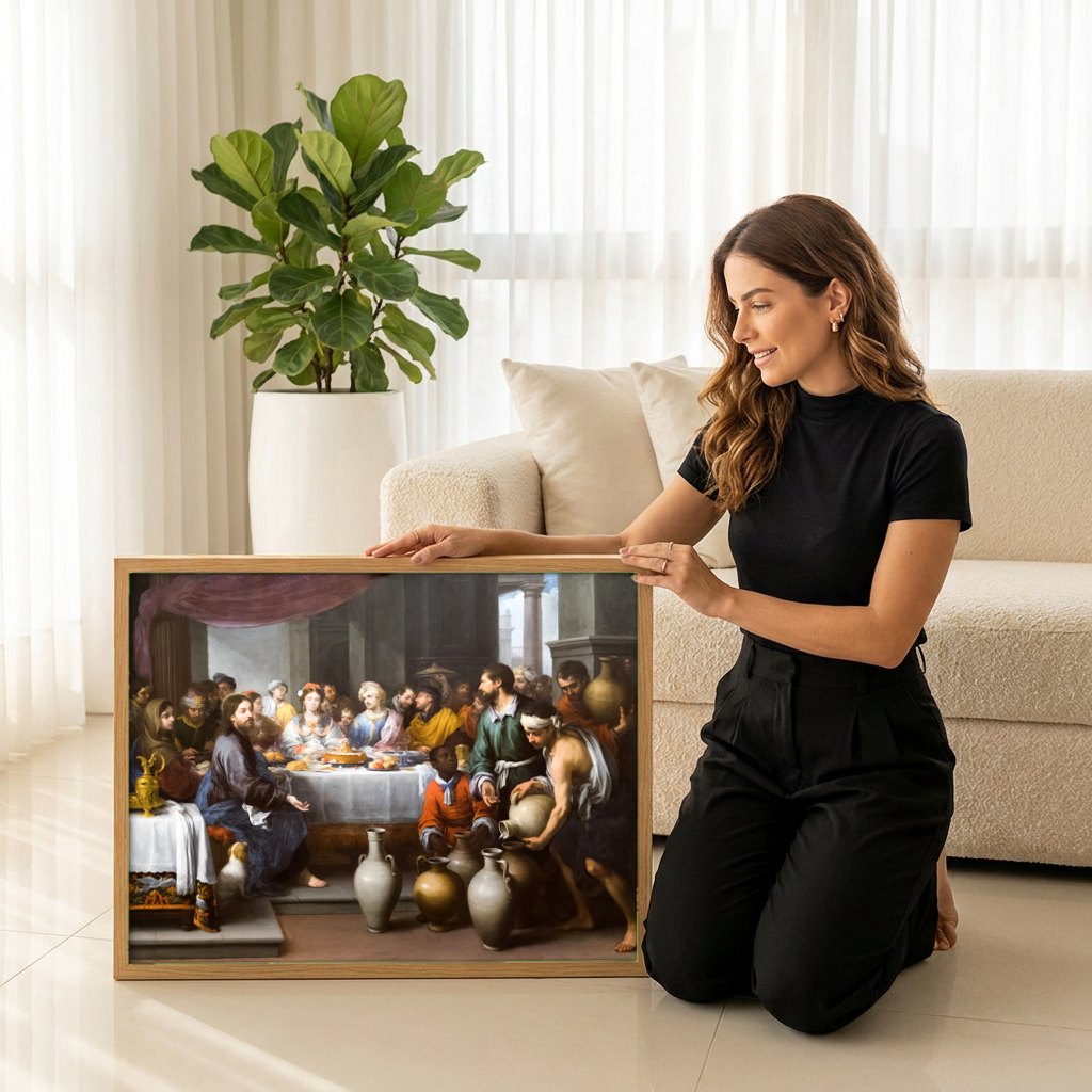 Quadro Decorativo As Bodas de Caná - Paolo Veronese | modelo apresentando o quadro emoldurado