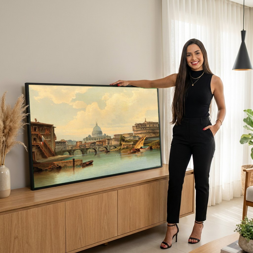 Quadro Decorativo Vista Panorâmica de Roma - Karl Kaufmann | modelo apresentando o quadro emoldurado