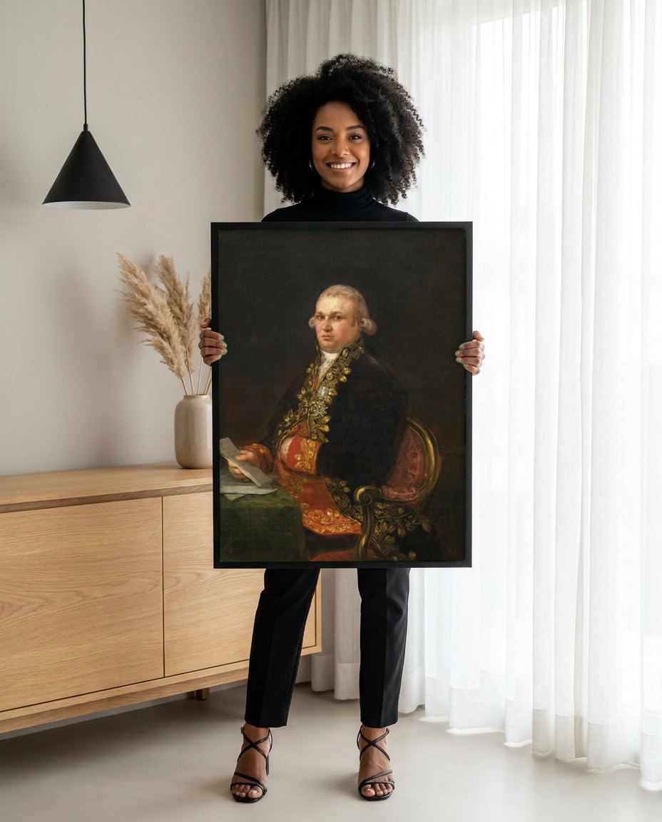 Quadro Decorativo Retrato de Manuel Godoy - Goya | modelo apresentando o quadro emoldurado