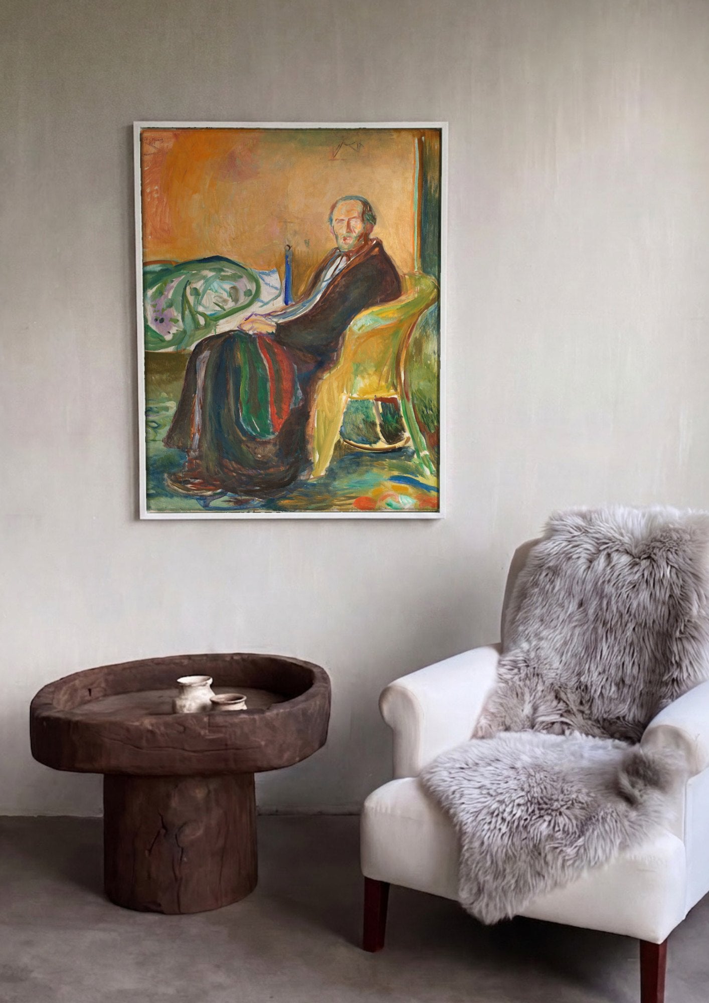 Quadro Decorativo Autorretrato em Poltrona - Edvard Munch | quadro emoldurado na parede