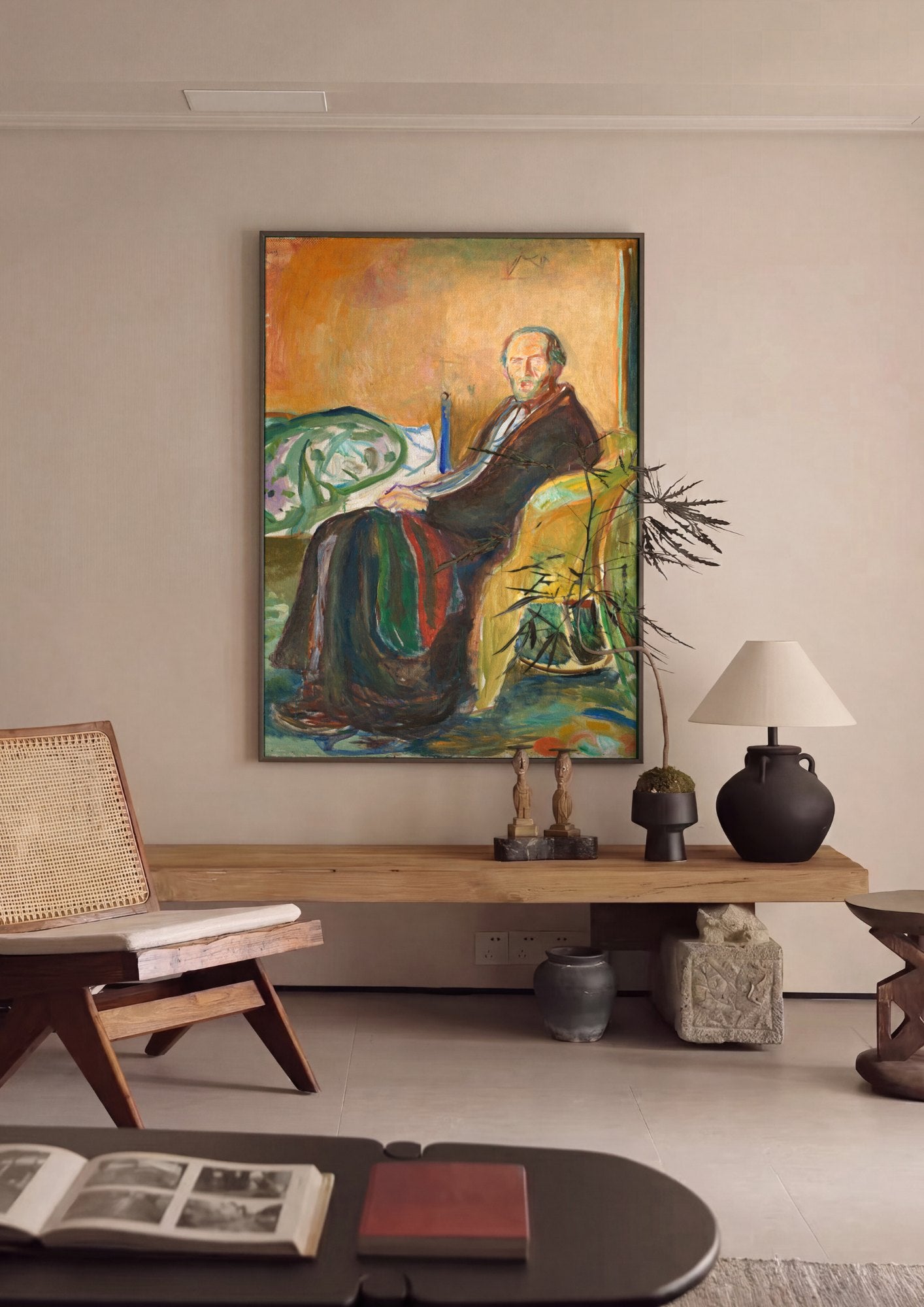 Quadro Decorativo Autorretrato em Poltrona - Edvard Munch | quadro emoldurado na parede