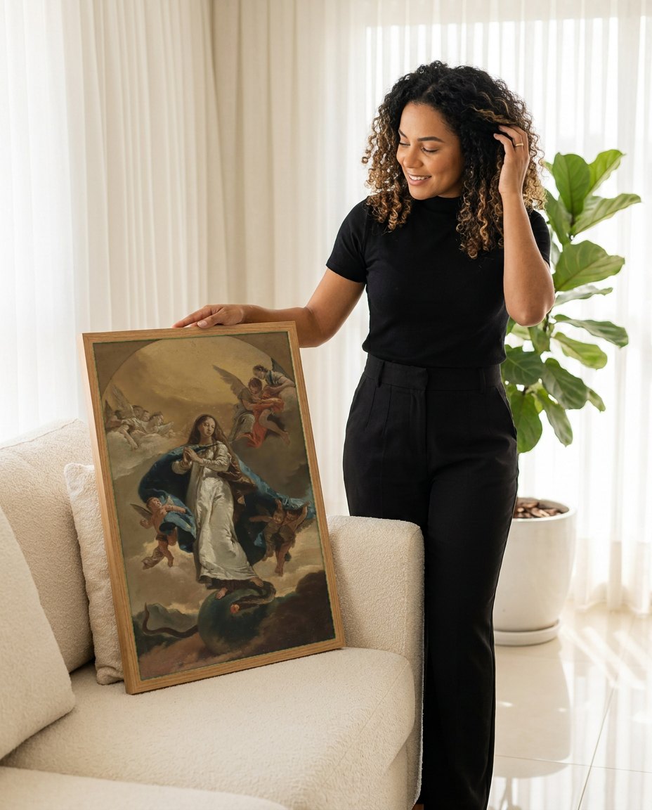 Quadro Decorativo A Imaculada Conceição - Tiepolo | modelo apresentando o quadro emoldurado