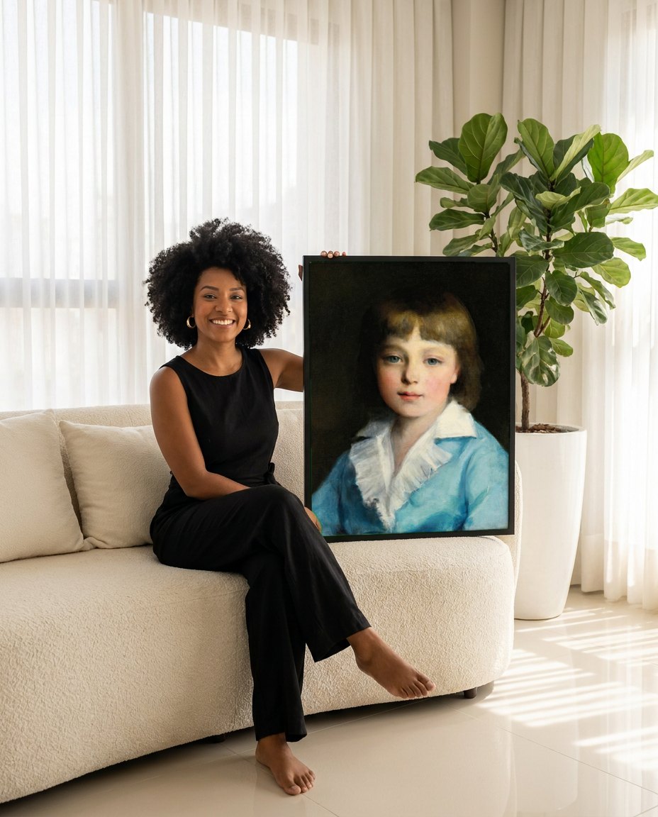 Quadro Decorativo Retrato de Menino - Renoir | modelo apresentando o quadro emoldurado