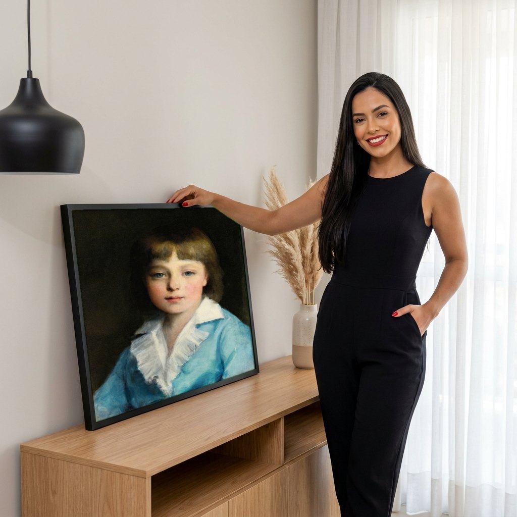 Quadro Decorativo Retrato de Menino - Renoir | modelo apresentando o quadro emoldurado