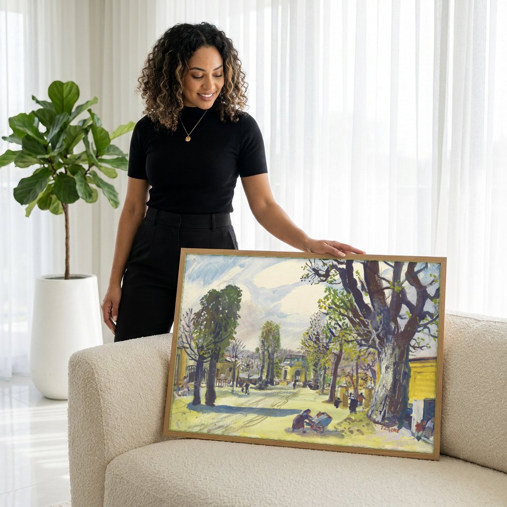 Quadro Decorativo de Caminho Arborizado - Oskar Laske | modelo apresentando o quadro emoldurado