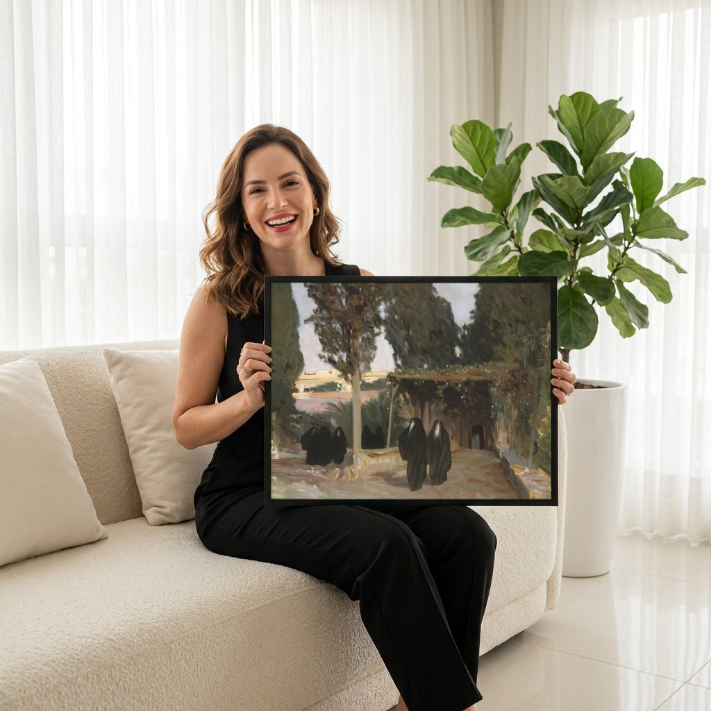 Quadro Decorativo 'No Jardim do Mosteiro' - John Singer Sargent | modelo apresentando o quadro emoldurado