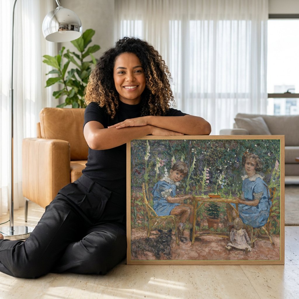 Quadro Decorativo Crianças no Jardim - Édouard Vuillard | modelo apresentando o quadro emoldurado