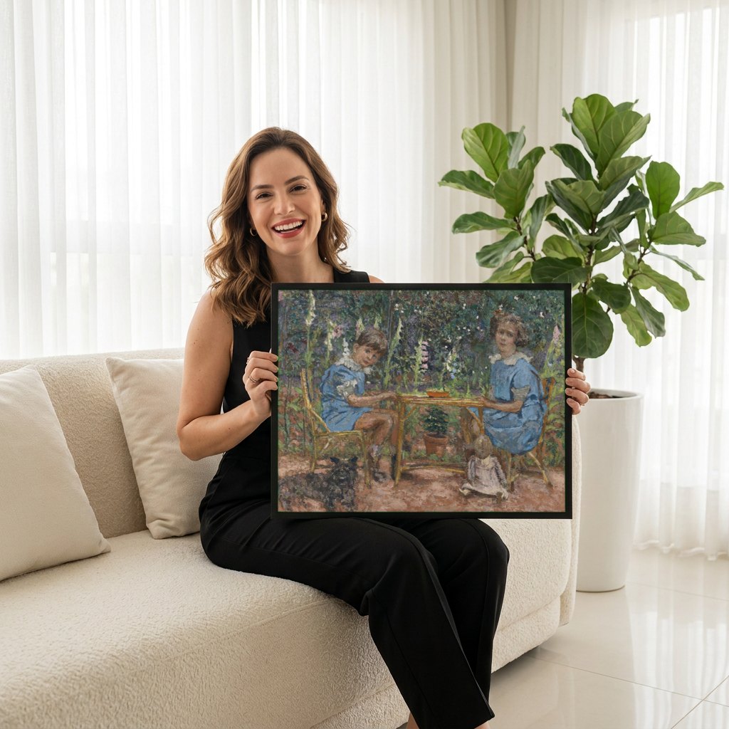 Quadro Decorativo Crianças no Jardim - Édouard Vuillard | modelo apresentando o quadro emoldurado