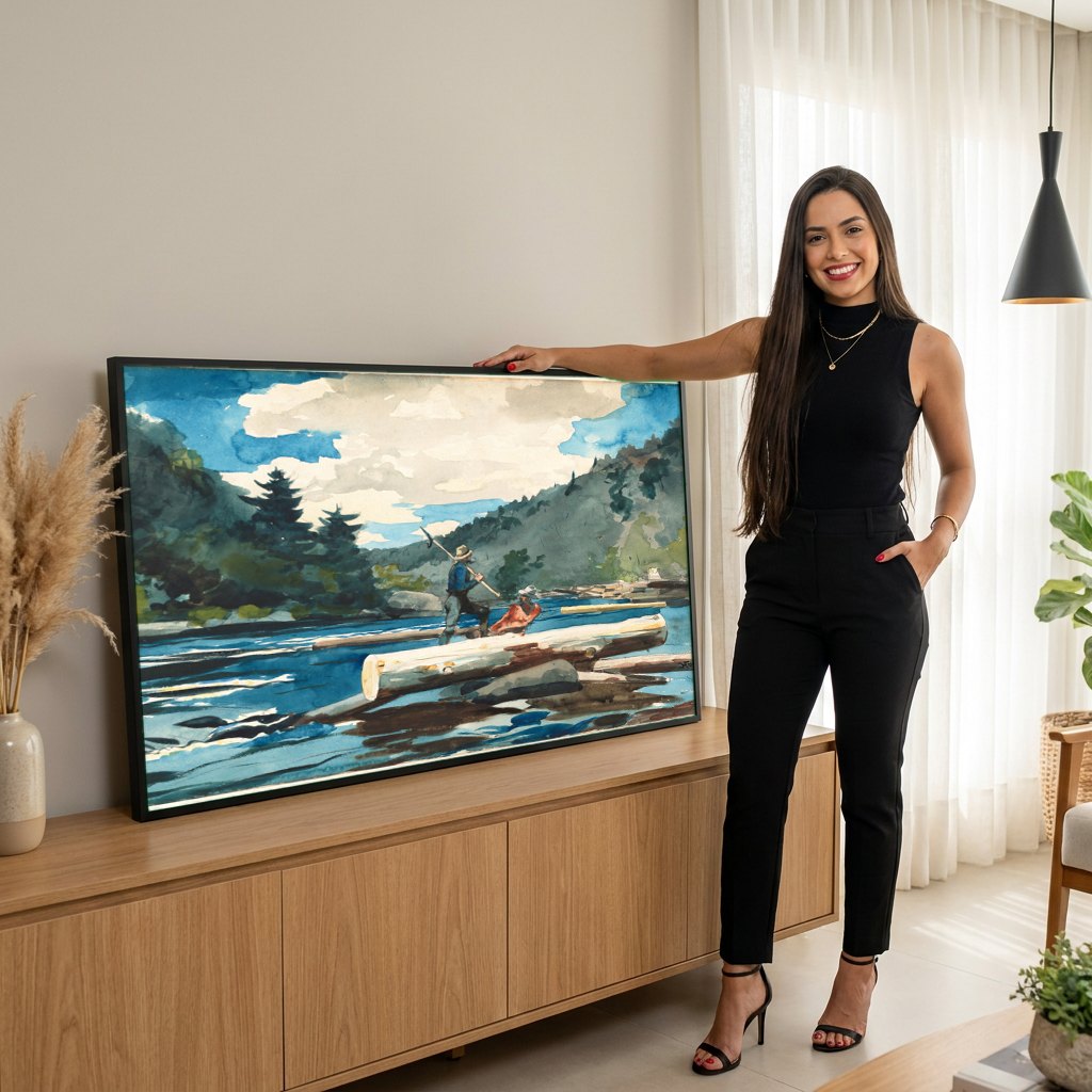 Quadro Decorativo 'The Trapper' - Winslow Homer | modelo apresentando o quadro emoldurado