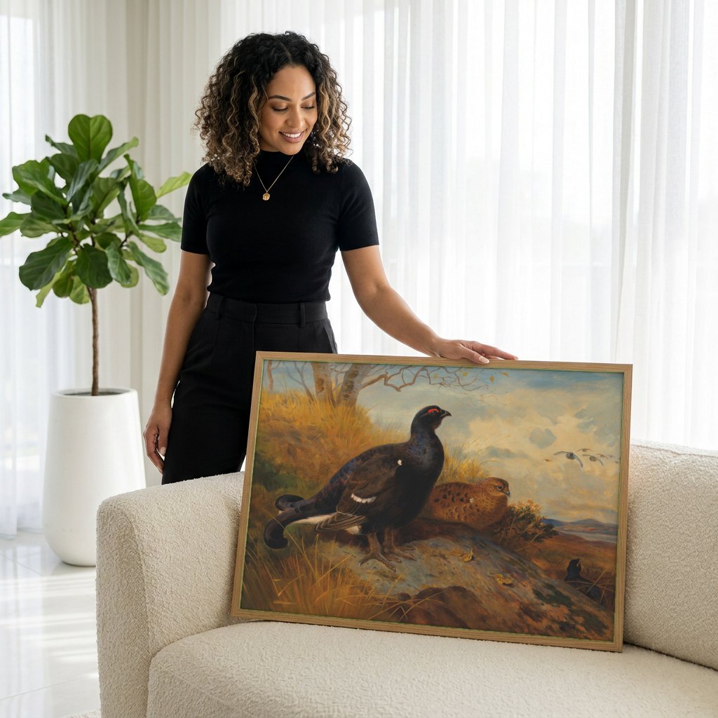 Quadro Decorativo Aves de Caça no Campo - Thorburn | modelo apresentando o quadro emoldurado