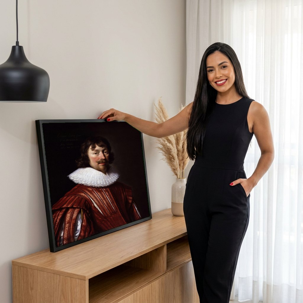Quadro Decorativo Retrato de Cavalheiro - Daniël Mijtens | modelo apresentando o quadro emoldurado