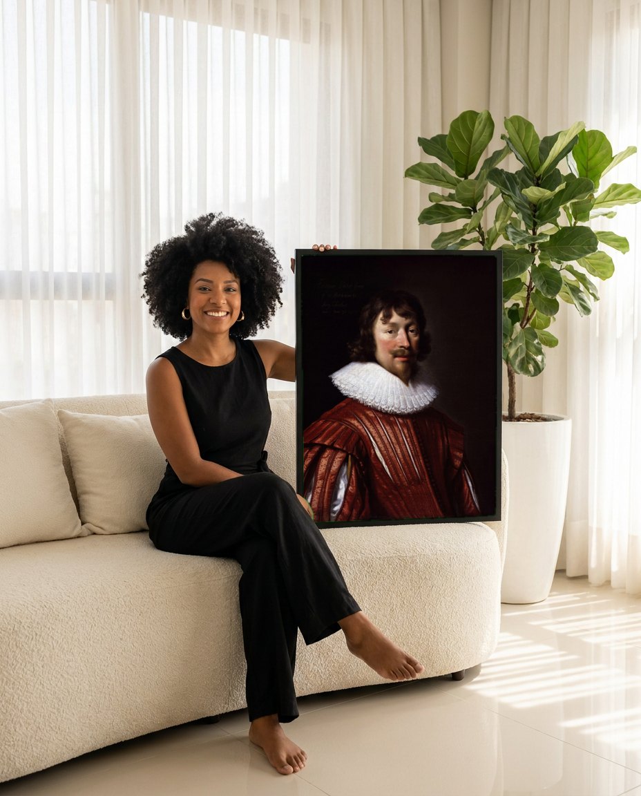 Quadro Decorativo Retrato de Cavalheiro - Daniël Mijtens | modelo apresentando o quadro emoldurado