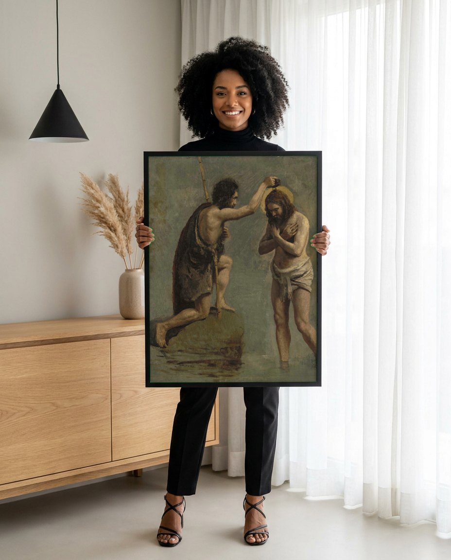 Quadro Decorativo O Batismo de Cristo - Corot | modelo apresentando o quadro emoldurado