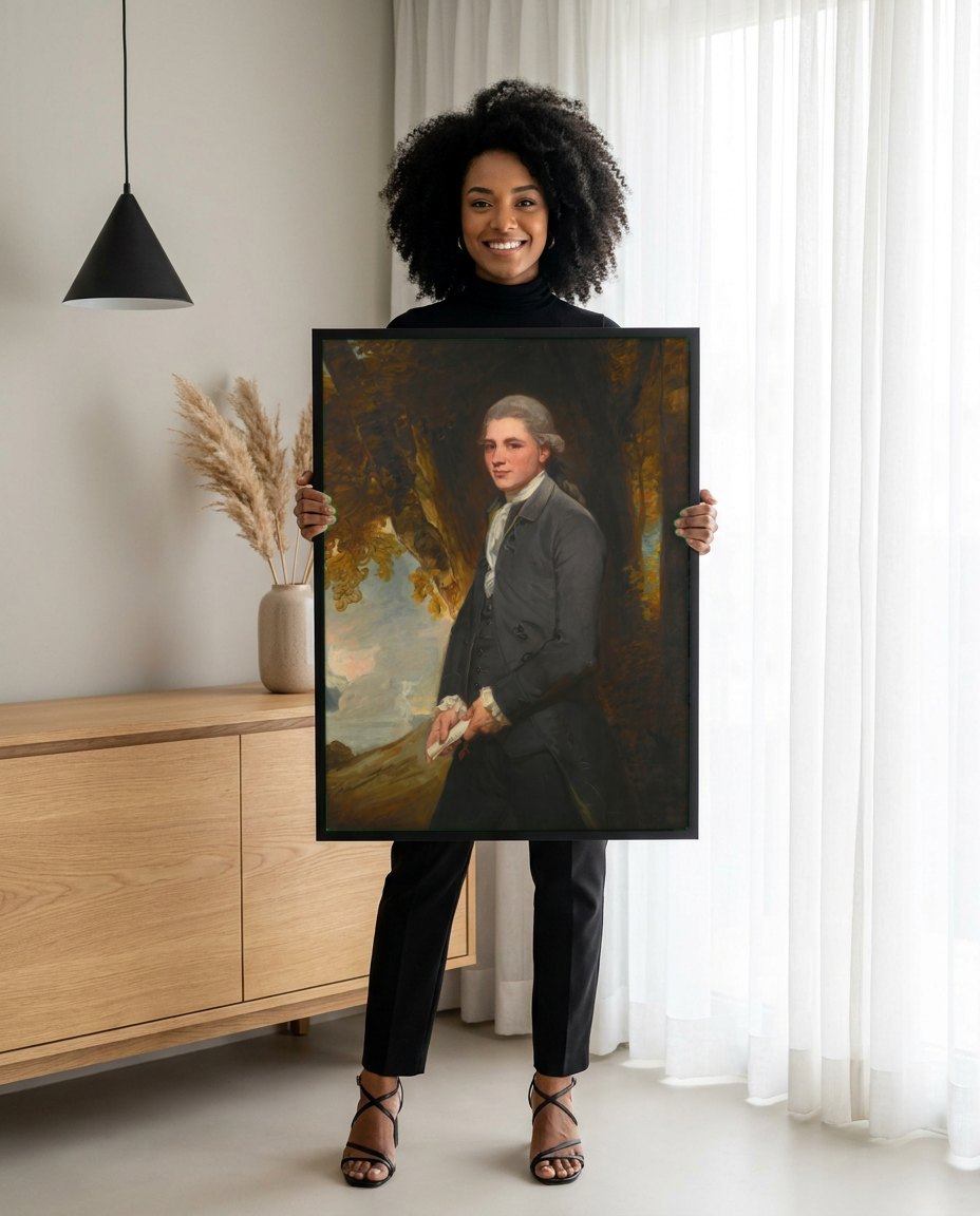 Quadro Decorativo Retrato de Cavalheiro - George Romney | modelo apresentando o quadro emoldurado