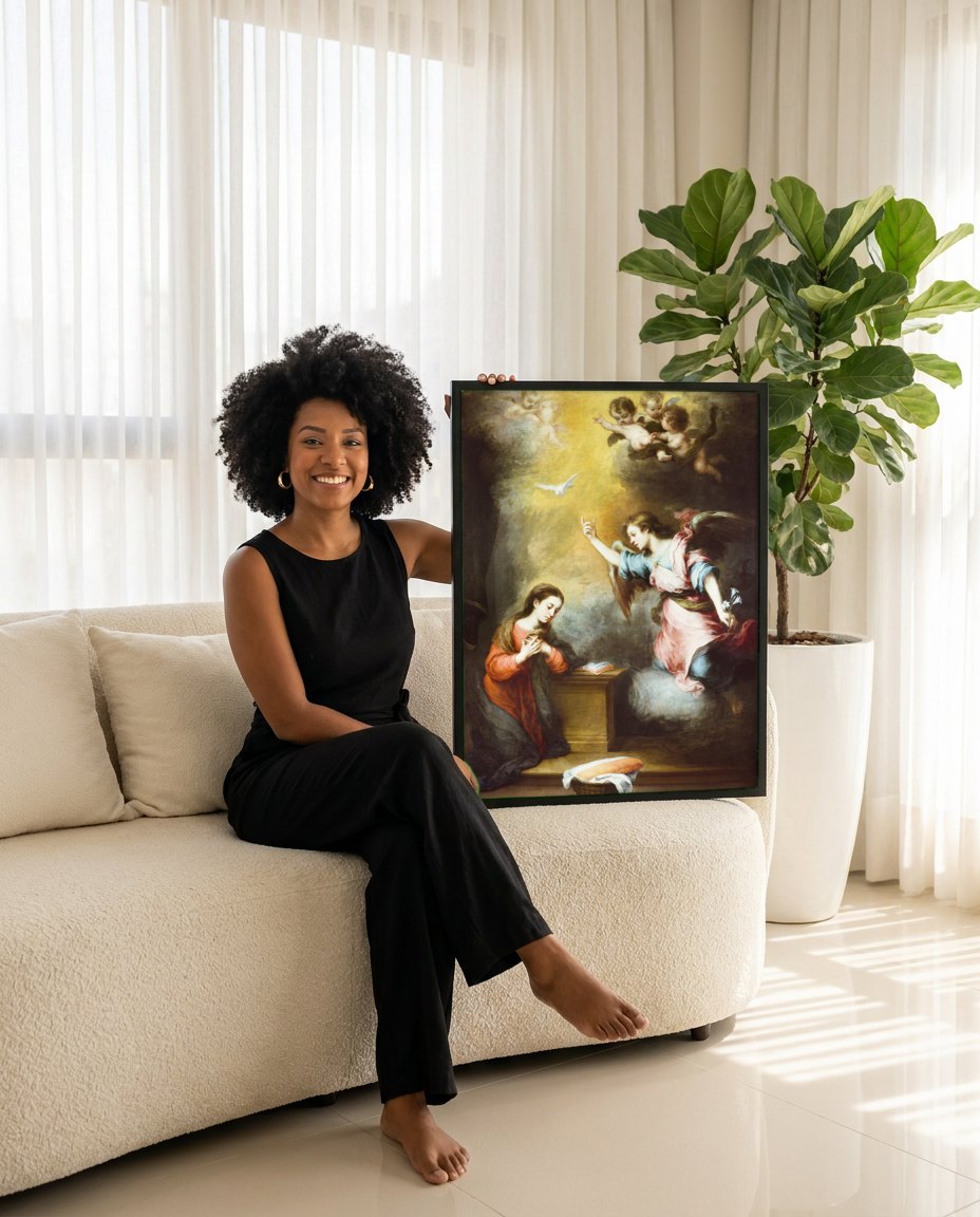 Quadro Decorativo A Anunciação - Murillo | modelo apresentando o quadro emoldurado