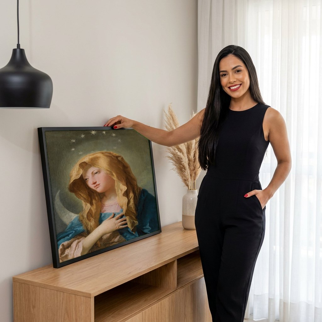 Quadro Decorativo Virgem Imaculada - Tiepolo | modelo apresentando o quadro emoldurado