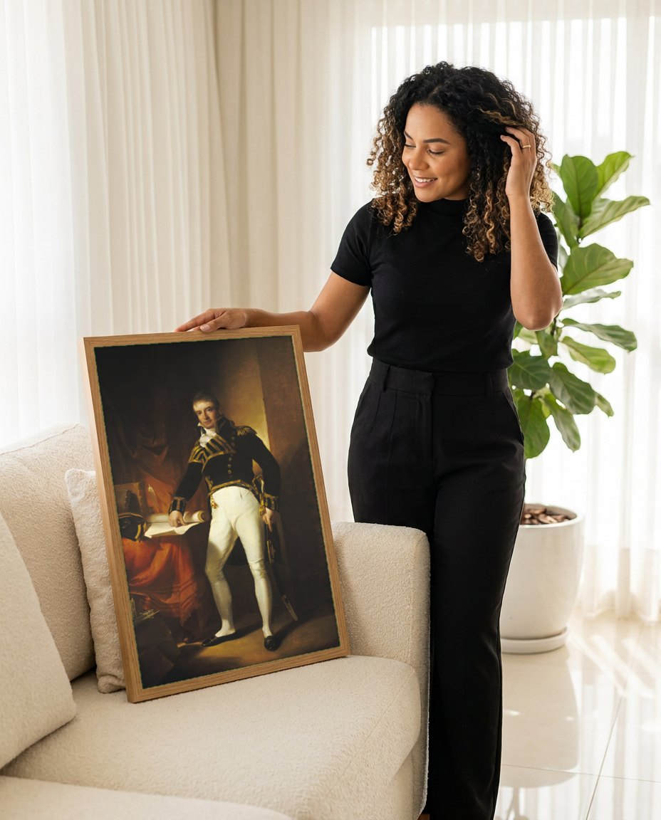 Quadro Decorativo Retrato de Oficial - Thomas Sully | modelo apresentando o quadro emoldurado